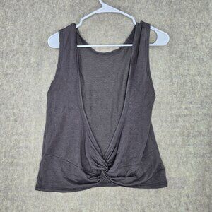 Deep Charcoal Gray Womens Twist Front Sleeveless Tank Top Small Rayon Blend